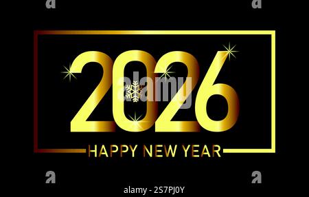 Bonne année 2026 Text Design. Numéros dorés sur fond noir. Convient pour carte de vœux ou modèle d'affiche. Illustration de Vecteur