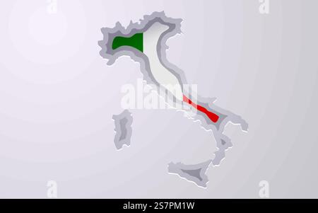 Carte créative de l'Italie avec des couleurs de drapeau dans le style de coupe de papier. Illustration vectorielle. Carte créative de l'Italie avec des couleurs de drapeau dans le style de coupe de papier. Illustration de Vecteur