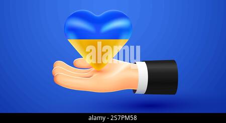 3d main tenant le drapeau national ukrainien. Tenez-vous avec l'Ukraine. Illustration vectorielle. 3d main tenant le drapeau national ukrainien. Tenez-vous avec l'Ukraine. Illustration de Vecteur