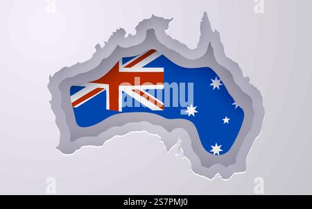 Carte créative de l'Australie avec des couleurs de drapeau dans le style de coupe de papier. Illustration vectorielle. Carte créative de l'Australie avec des couleurs de drapeau dans le style de coupe de papier. Illustration de Vecteur
