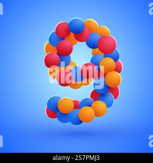 Numéro 9 fabriqué à partir de ballons festifs multicolores. Illustration vectorielle. Numéro 9 fabriqué à partir de ballons festifs multicolores. Illustration de Vecteur