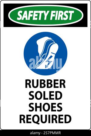 Première signalisation de sécurité Chaussures à semelles en caoutchouc requises Illustration de Vecteur