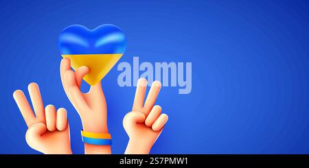 3d main tenant le cœur avec le drapeau national ukrainien. Tenez-vous avec l'Ukraine. Illustration vectorielle. 3d main tenant le cœur avec le drapeau national ukrainien. Tenez-vous avec l'Ukraine. Illustration de Vecteur