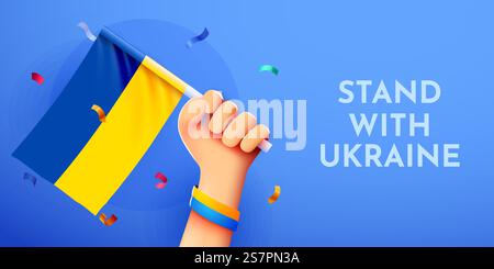 3d main tenant le cœur avec le drapeau national ukrainien. Priez pour l'Ukraine. Illustration vectorielle. 3d main tenant le cœur avec le drapeau national ukrainien. Priez pour l'Ukraine. Illustration de Vecteur