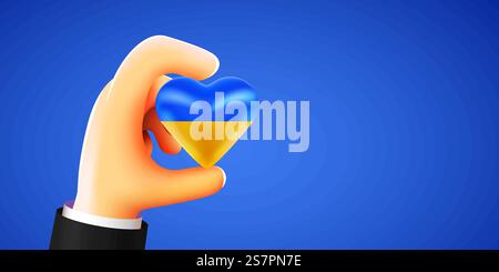 3d main tenant le cœur avec le drapeau national ukrainien. Tenez-vous avec l'Ukraine. Illustration vectorielle. 3d main tenant le cœur avec le drapeau national ukrainien. Tenez-vous avec l'Ukraine. Illustration de Vecteur