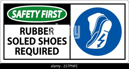 Première signalisation de sécurité Chaussures à semelles en caoutchouc requises Illustration de Vecteur