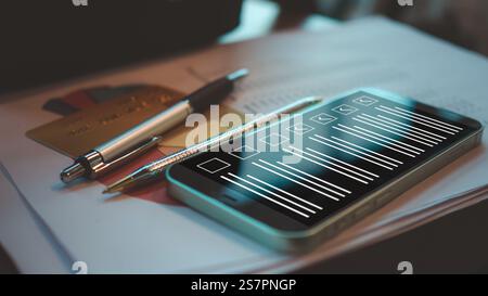 Concept commercial d'audit. Liste de contrôle, examen, test et formulaire d'enquête en ligne, conformité à la réglementation interne des services financiers de l'organisation, examen Banque D'Images