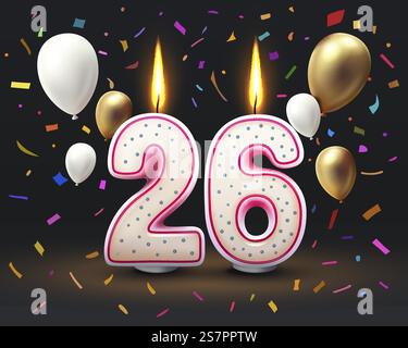Joyeuses années d'anniversaire. 26 anniversaire de l'anniversaire, bougie sous forme de chiffres. Illustration vectorielle. Joyeuses années d'anniversaire. 26 anniversaire de l'anniversaire, bougie sous forme de chiffres. Vecteur Illustration de Vecteur