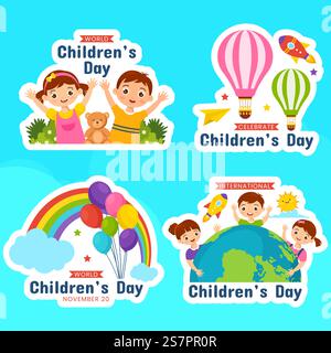 Children&rsquo;s Day Label Flat Cartoon dessin à la main modèles d'arrière-plan Illustration de Vecteur