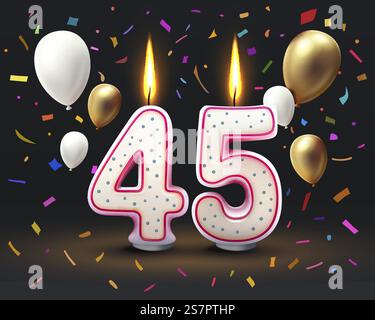Joyeuses années d'anniversaire. 45 anniversaire de l'anniversaire, bougie sous forme de chiffres. Illustration vectorielle. Joyeuses années d'anniversaire. 45 anniversaire de l'anniversaire, bougie sous forme de chiffres. Vecteur Illustration de Vecteur