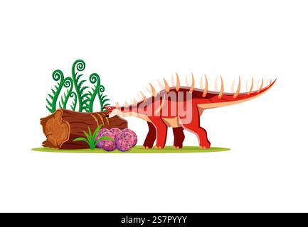 Personnage de dinosaure Kentrosaurus de dessin animé avec des œufs. Personnage vecteur de dinosaure éteint, lézard de paléontologie ou mascotte isolée heureuse d'animal préhistorique. Illustration de Vecteur