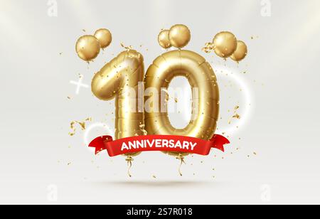 10 ans anniversaire de l'anniversaire de la personne, ballons sous forme de numéros de l'année. Illustration vectorielle. 10 ans anniversaire de l'anniversaire de la personne, ballons sous forme de numéros de l'année. Vecteur Illustration de Vecteur