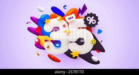 35 % de réduction. Composition créative à prix réduit. symbole de vente 3d avec des objets décoratifs. Bannière et affiche de vente. Illustration vectorielle.. 35 % de réduction. Composition créative à prix réduit. symbole de vente 3d avec des objets décoratifs. Bannière et affiche de vente. Illustration de Vecteur