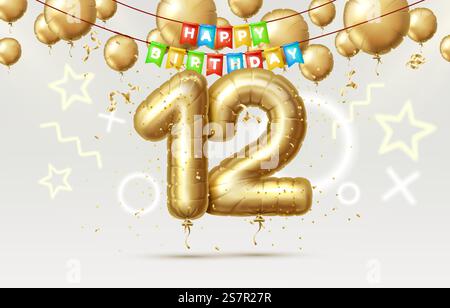 Joyeux anniversaire 12 ans anniversaire de l'anniversaire de la personne, ballons sous forme de numéros de l'année. Illustration vectorielle. Joyeux anniversaire 12 ans anniversaire de l'anniversaire de la personne, ballons sous forme de numéros de l'année. Vecteur Illustration de Vecteur