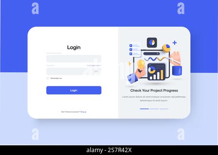 Illustrations d'analyse de données Web 3D. Page de formulaire de connexion et de mot de passe du compte à l'écran. Connexion au compte, autorisation de l'utilisateur, concept de page d'authentification de connexion. Illumination vectorielle 3D. Illustration de Vecteur