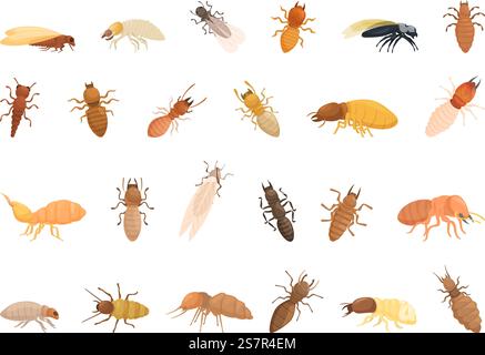 Les icônes de termites définissent le vecteur de dessin animé. Insecte de la nature. Lutte contre les parasites des soldats. Les icônes de termites définissent le vecteur de dessin animé. Insecte de la nature Illustration de Vecteur