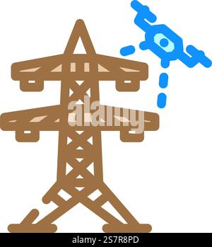 vecteur d'icône de couleur de drone d'inspection de ligne électrique. panneau d'inspection de drone de ligne électrique. illustration de symbole isolé. illustration vectorielle d'icône de couleur de drone d'inspection de ligne électrique Illustration de Vecteur