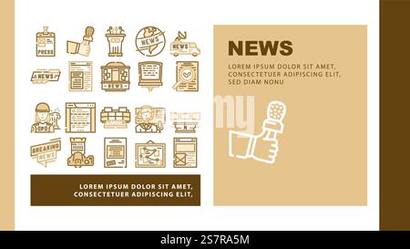 vecteur de page web d'atterrissage d'affaires d'écran de médias d'information. Numérique en ligne, technologie de l'information, briser la télévision, monde de la presse, Internet quotidien d'écran de médias d'information illustration d'affaires. vecteur d'en-tête d'atterrissage d'affaires d'écran de médias d'information Illustration de Vecteur