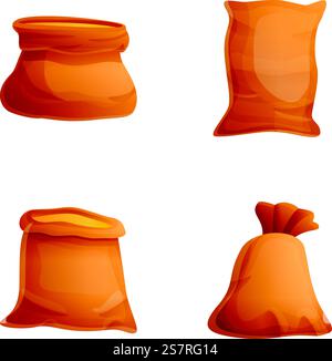 Les icônes de sac de fermier définissent le vecteur de dessin animé. Céréales et grain dans un sac en tissu. Transport et stockage des récoltes. Les icônes de sac de fermier définissent le vecteur de dessin animé. Céréales et grain dans un sac en tissu Illustration de Vecteur