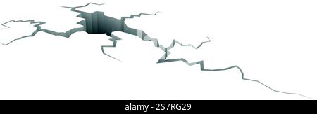 Fissures au sol réalistes. Effet d'endommagement de surface. Fracture sismique isolée sur fond blanc. Fissures au sol réalistes. Effet d'endommagement de surface. Fracture sismique Illustration de Vecteur