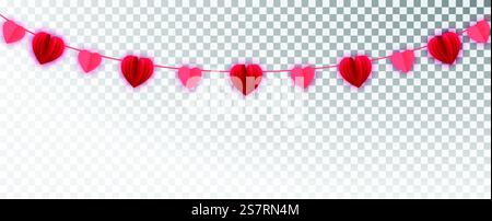 Bordure de guirlande de coeurs en papier rouge. Papier vecteur coupé isolé sur blanc. Pendre amour coeur de Valentines. Idéal pour la décoration des cartes de Saint-Valentin et de fête des mères, invitations de mariage, partie. Bordure de guirlande de coeurs en papier rouge. Papier vecteur coupé isolé sur blanc. Pendre amour coeur de Valentines. Idéal pour la décoration des cartes de Saint-Valentin et de fête des mères, invitations de mariage, partie. Illustration de Vecteur