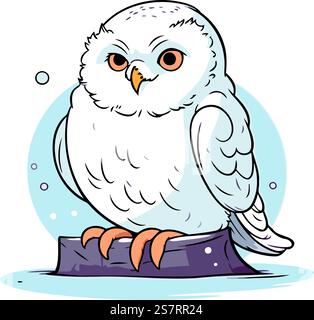 Illustration d'un chouette blanc mignon assis sur une souche d'arbre. Illustration de Vecteur