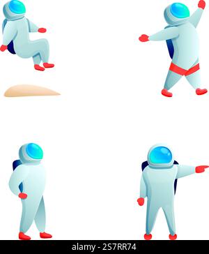 Icônes astronaute mignon définir vecteur de dessin animé. Cosmonaute en apesanteur. Personnage de dessin animé. Icônes astronaute mignon définir vecteur de dessin animé. Cosmonaute en apesanteur Illustration de Vecteur