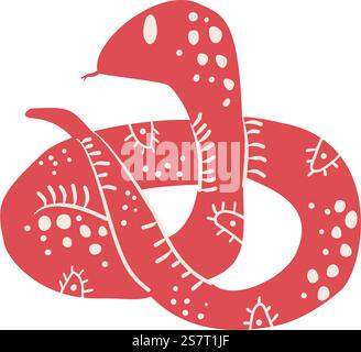 Serpent symbole du nouvel an chinois simple. CNY zodiaque serpent lunaire 2025 isolé sur fond blanc. Illustration plate dessinée à la main de vecteur Illustration de Vecteur