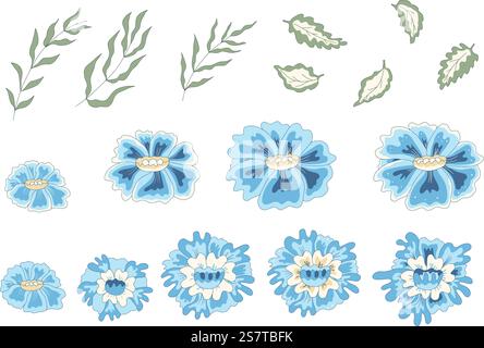 Éléments floraux. Fleurs isolées sur fond blanc. Illustration vectorielle d'art au trait dessinée à la main. Illustration de Vecteur