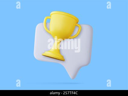 3d célébrer les gagnants avec la coupe d'or, les gagnants de prix étoiles dans la bulle. Cérémonie de remise des prix concept 3d sur piédestal avec style de bande dessinée. rendu 3d. Illustration vectorielle. 3d célébrer les gagnants avec la coupe d'or, Illustration de Vecteur