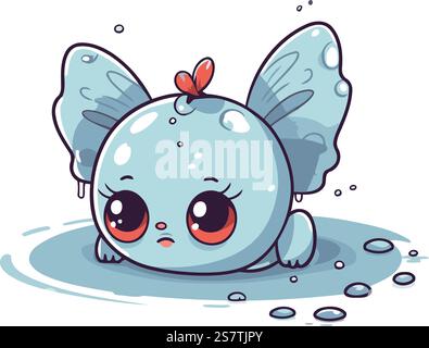 Mignon sirène bleue de dessin animé sur l'eau. Illustration vectorielle. Illustration de Vecteur