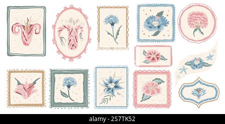 Éléments floraux. Fleurs isolées sur fond blanc. Illustration vectorielle d'art au trait dessinée à la main. Illustration de Vecteur