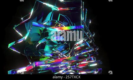 Briller les étoiles en verre 3D sur le rendu noir bg 3D. Banque D'Images