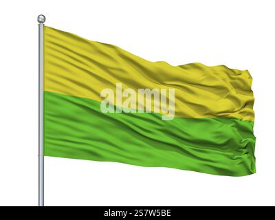 Drapeau de ville de Chia sur mât de drapeau, pays Colombie, isolé sur fond blanc, rendu 3D. Banque D'Images
