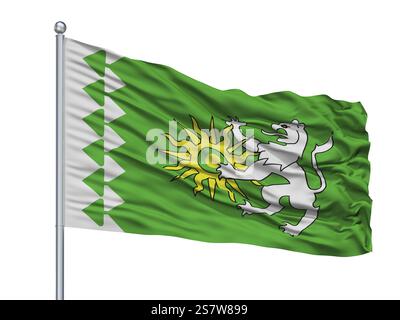 La Ville d'Astrakhan drapeau sur mât, la Russie, pays isolé sur fond blanc Banque D'Images