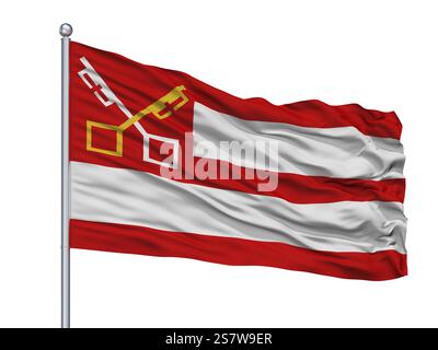 Bergen City drapeau sur mât, Pays-Bas, Noord Holland, isolé sur fond blanc Banque D'Images