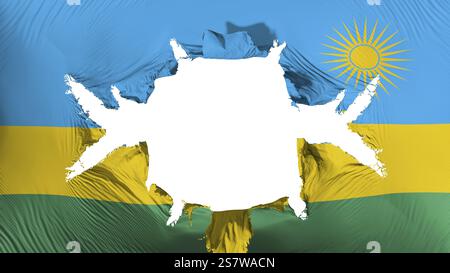 Le Rwanda drapeau avec un gros trou, fond blanc, 3D Rendering Banque D'Images