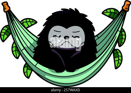Illustration vectorielle d'un gorille mignon de bande dessinée dormant dans un hamac. Illustration de Vecteur