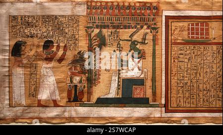 Le défunt Kha et sa femme Merit adorent Osiris. Livre des morts de Kha. 18e dynastie. New Kingdom. ca. 1386-1349. Deir el-Medina, Thèbes occidentales. Par ex. Banque D'Images