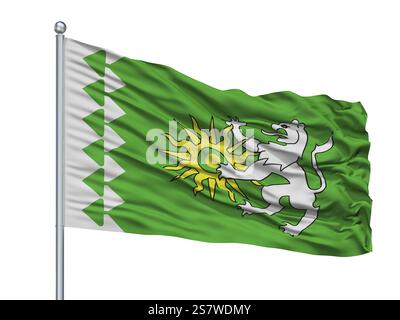 La Ville d'Astrakhan drapeau sur mât, la Russie, pays isolé sur fond blanc Banque D'Images