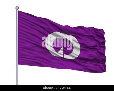 Noda Ville drapeau sur mât, Japon, préfecture de Chiba, isolé sur fond blanc Banque D'Images