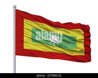 Carthagène drapeau de la ville sur mât de drapeau, pays Colombie, isolé sur fond blanc, rendu 3D. Banque D'Images