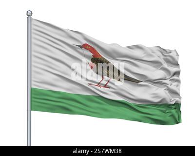 Oblast d'Astrakhan Ville drapeau sur mât, la Russie, pays isolé sur fond blanc Banque D'Images