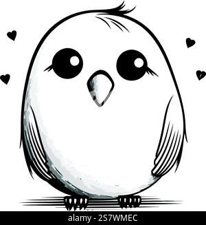 Chouette de dessin animé mignon avec des coeurs. Illustration vectorielle isolée sur fond blanc. Illustration de Vecteur