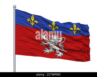 La Ville de Lyon drapeau sur mât, Country France, isolé sur fond blanc Banque D'Images