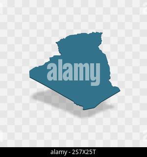 Algérie haute représentation vectorielle détaillée de la silhouette du pays. Carte 3D sur fond transparent avec ombre portée. Pour un usage éducatif, décoratif ou informatif. Illustration de Vecteur