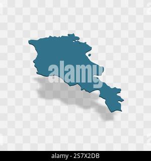 Arménie représentation vectorielle détaillée élevée de la silhouette du pays. Carte 3D sur fond transparent avec ombre portée. Pour un usage éducatif, décoratif ou informatif. Illustration de Vecteur