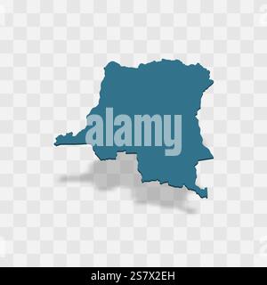 République démocratique du Congo représentation vectorielle détaillée élevée de la silhouette du pays. Carte 3D sur fond transparent avec ombre portée. Pour un usage éducatif, décoratif ou informatif. Illustration de Vecteur