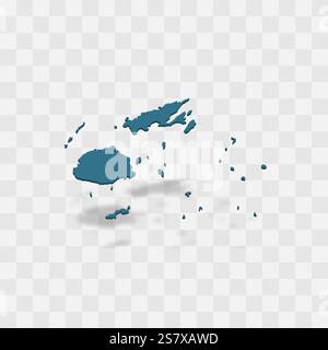 Représentation vectorielle détaillée haute Fidji de la silhouette du pays. Carte 3D sur fond transparent avec ombre portée. Pour un usage éducatif, décoratif ou informatif. Illustration de Vecteur