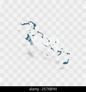 Représentation vectorielle détaillée élevée des Bahamas de la silhouette du pays. Carte 3D sur fond transparent avec ombre portée. Pour un usage éducatif, décoratif ou informatif. Illustration de Vecteur